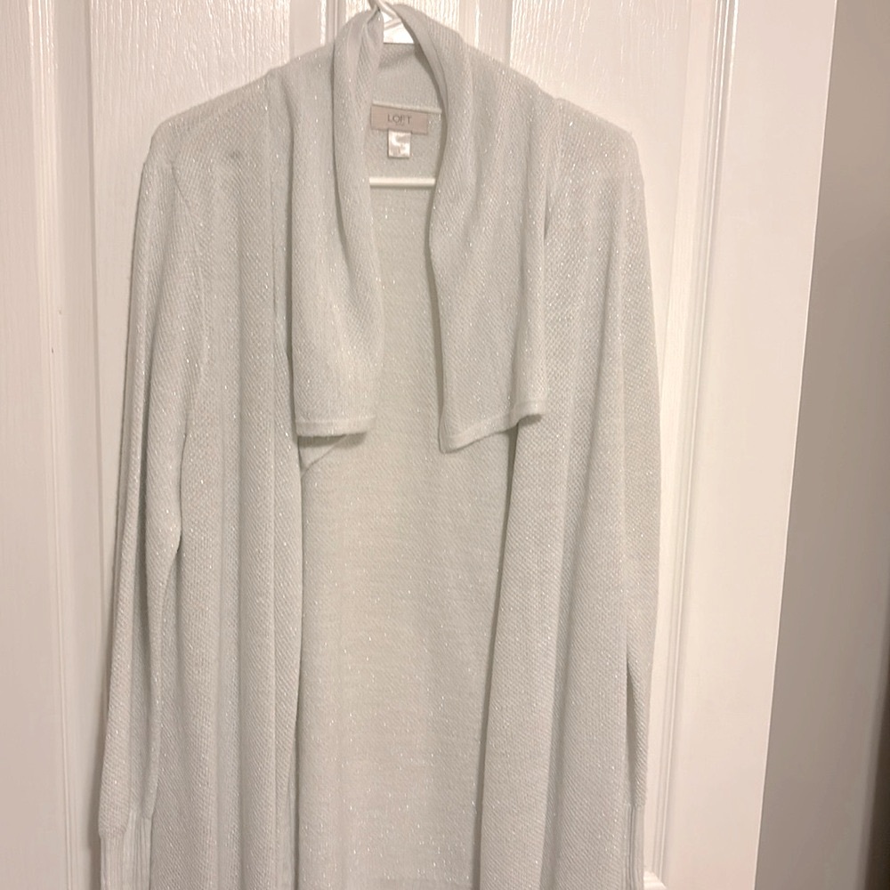 NWOT Loft sparkling open front soft  cardigan with wide collar
